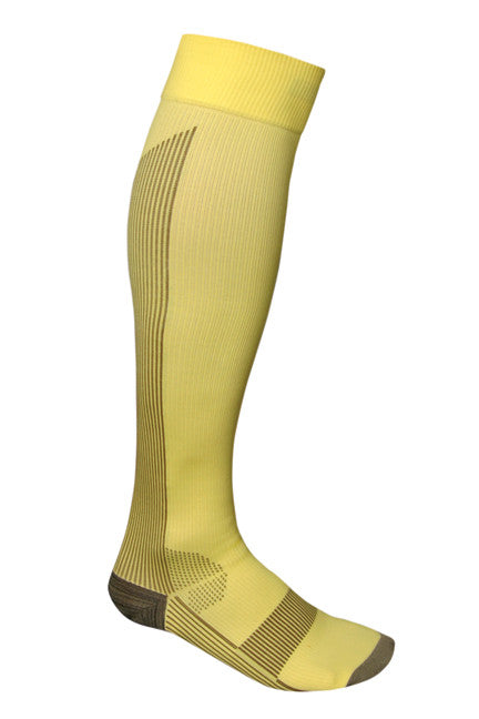 Boost Compression Sock in Individual-Recreational Style, Yellow with Brown Detail, Professional, 20-30 mmHg Compression